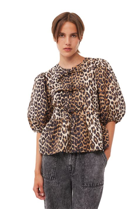 leopard cotton peplum tie blouse.